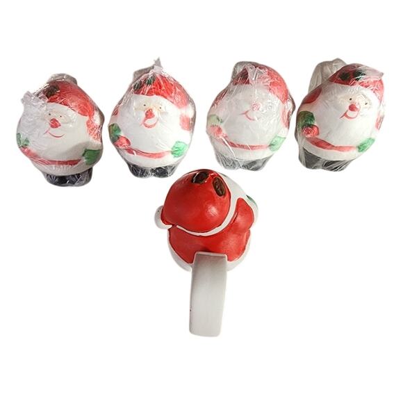 Vintage Set of 5 Santa Ceramic Christmas Napkin Ring Holder Hand Painted - Picture 4 of 4